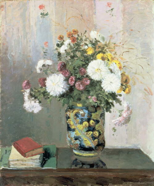 Obraz na plátně Bouquet of Flowers, Chrysanthemums in a Chinese Vase