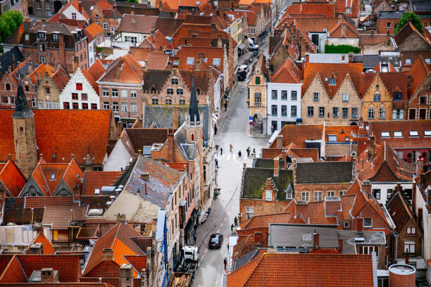 Obraz na plátně Bruges from above with Red Roofs.