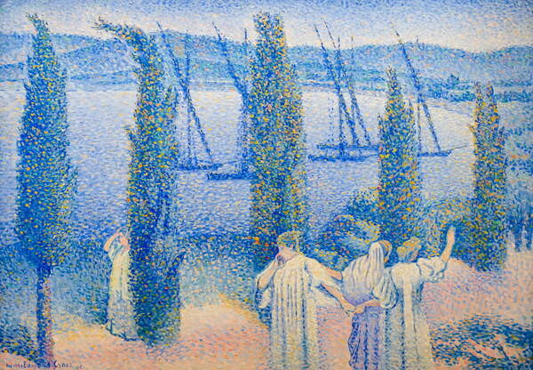 Obraz na plátně Coastal view with cypress trees, 1896