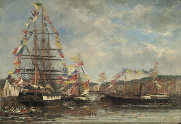 Obraz na plátně Festival in the Harbour of Honfleur, 1858