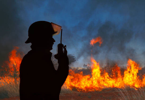 Obraz na plátně Fireman on radio