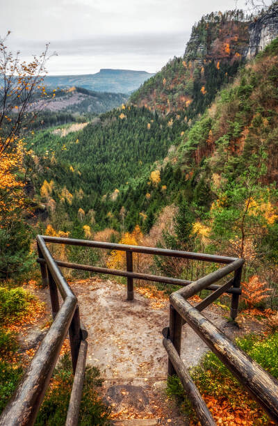 Obraz na plátně Lookout in autumn forest at Bohemian Switzerland