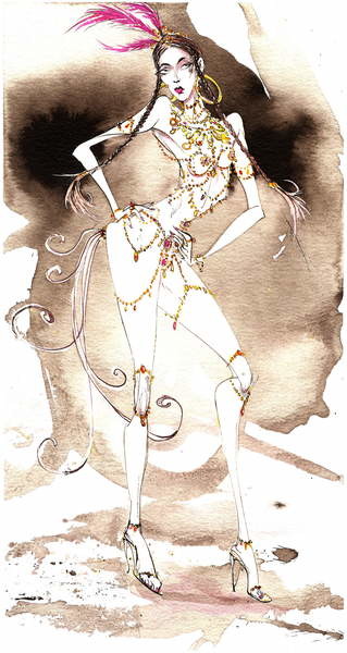 Obraz na plátně Model clad in jewellery and high heels