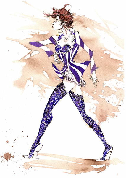 Obraz na plátně Model in a stripy costume