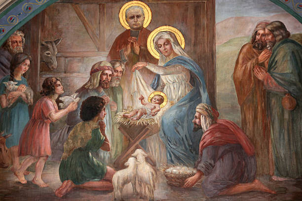 Obraz na plátně Nativity scene fresco in Saint Joseph