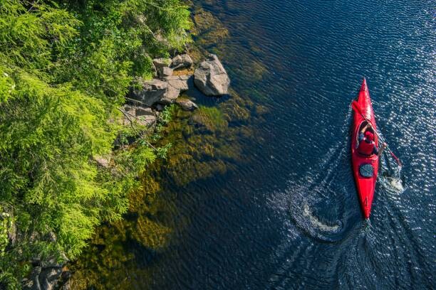 Obraz na plátně River Kayaker Aerial View