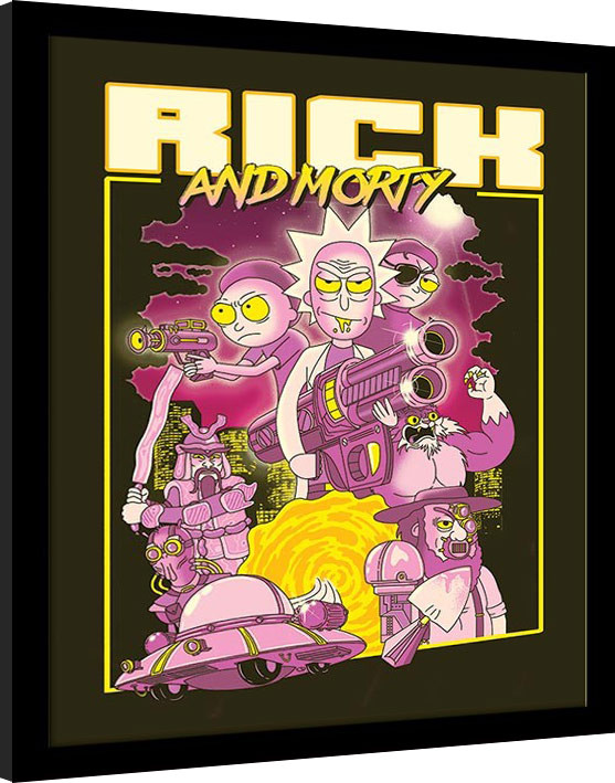 Zarámovaný plagát Rick and Morty – 80s Action Movie