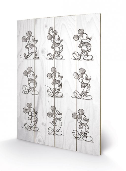 Obraz na drewnie Myszka Miki (Mickey Mouse) - Sketched - Multi