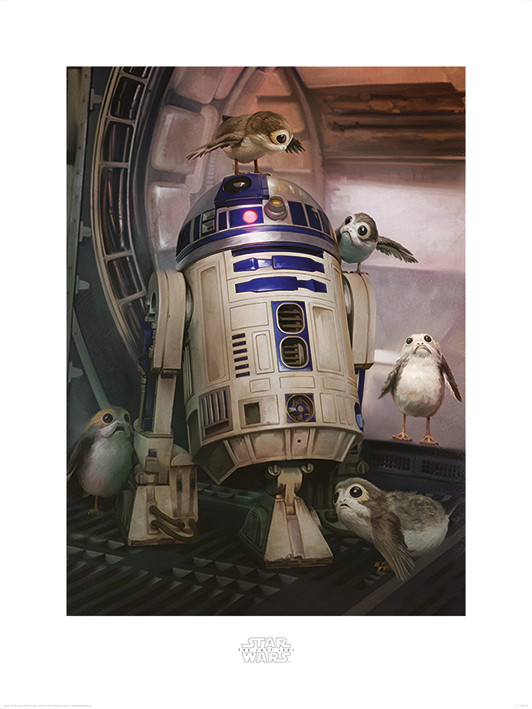 Star Wars: Poslední Jediovia - R2-D2 & Porgs Obrazová reprodukcia