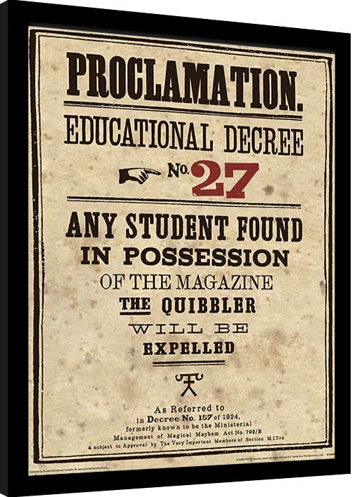 Zarámovaný plakát Harry Potter - Educational Decree No. 27