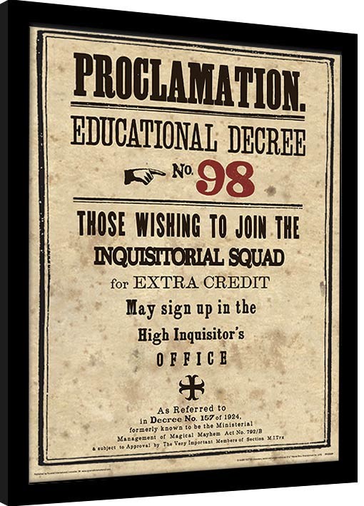 Zarámovaný plakát Harry Potter - Educational Decree No. 98