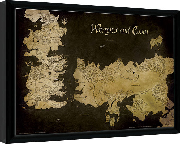 Zarámovaný plakát Hra o Trůny (Game of Thrones) - Westeros and Essos Antique Map