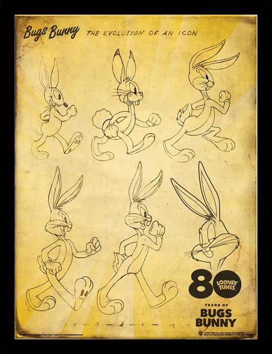 Zarámovaný plakát Looney Tunes - Bugs Bunny The Evolution Of An Icon
