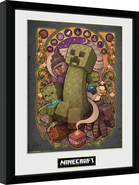 Zarámovaný plakát Minecraft - Creeper Nouveau