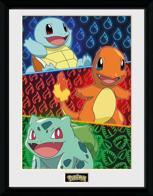 Zarámovaný plakát Pokemon - Starters Glow