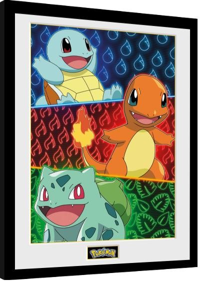 Zarámovaný plakát Pokemon - Starters Glow