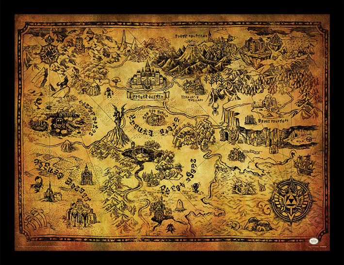 Zarámovaný plakát The Legend Of Zelda - Hyrule Map
