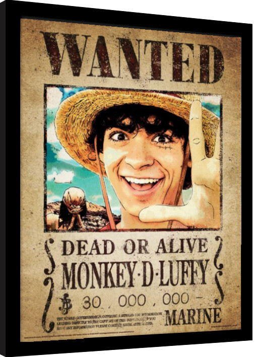 Zarámovaný plakát One Piece Live Action - Luffy Wanted Poster