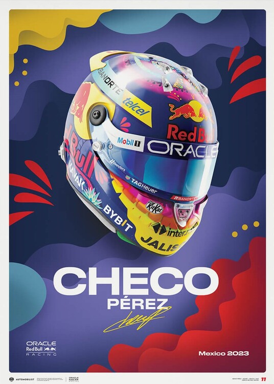 Umělecký tisk Oracle Red Bull Racing - Sergio Pérez - Helmet - Mexican Grand Prix - 2023