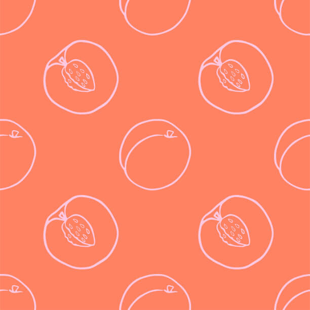 Samolepka Outline peach fruit seamless pattern.