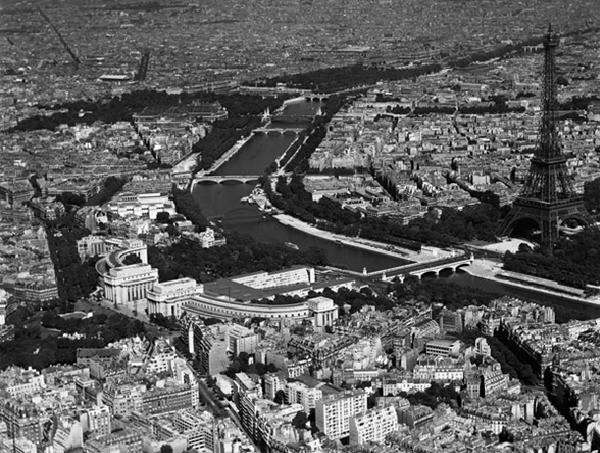 Umělecký tisk Paříž - Letecký pohled na vybranou část, 1956