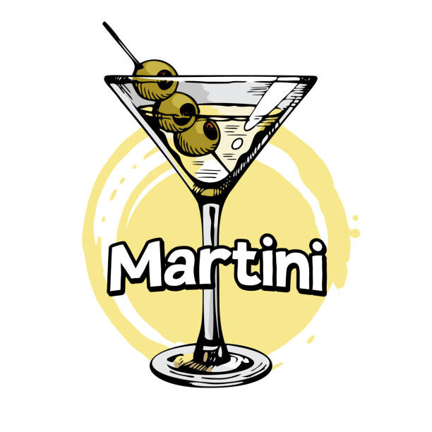 Cuadro en lienzo Martini glass with olives. Hand drawn