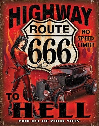 Placă metalică Route 666 - Highway to Hell