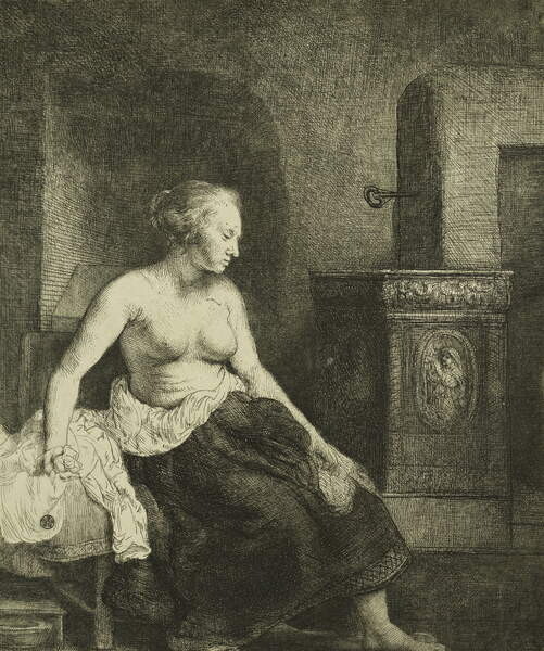 Plagát A Woman Sitting Half-Dressed Beside a Stove,