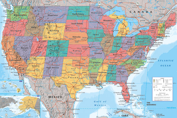 Plagát Politická mapa USA