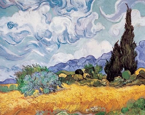 A Wheatfield with Cypresses, 1889 Kunsttryk