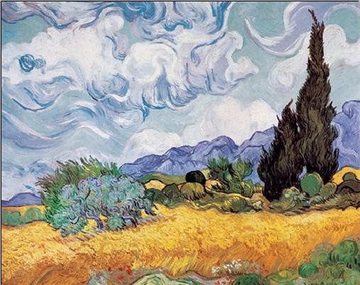 A Wheatfield with Cypresses, 1889 Kunsttryk