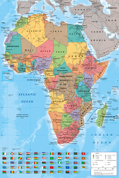 Afrikakort - kort over Afrika Plakat, online på Europosters
