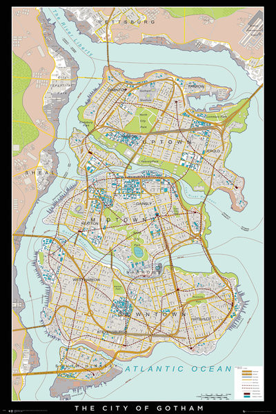 Batman Begins - Gotham Map Plakat, Poster online på Europosters