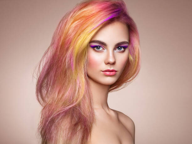 Plakat Beauty fashion model girl with colorful dyed hair
