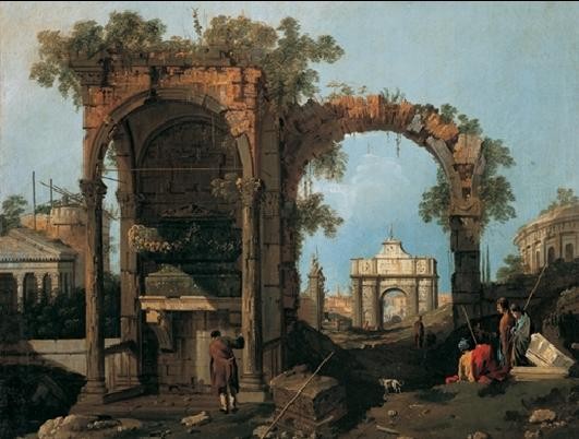 Capriccio with Classical Ruins and Buildings Kunsttryk