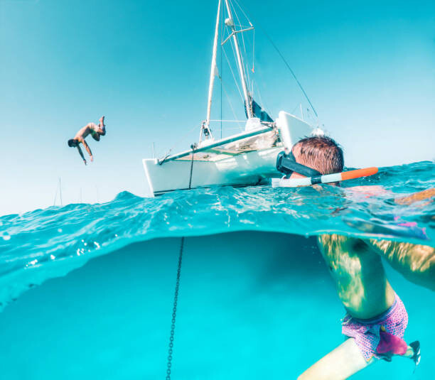 Plakat Half underwater view of a man