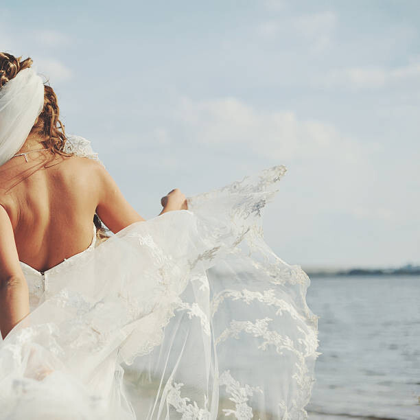 Plakat Happy newlywed young caucasian couple