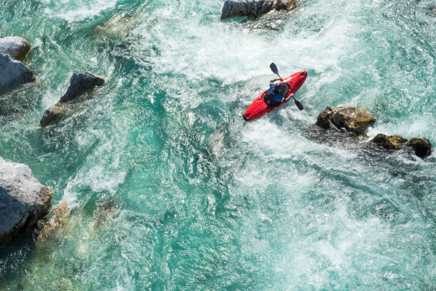 Plakat Mature Man Kayaking On  River