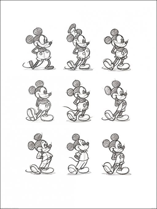 Mickey Mouse - Sketched Multi Kunsttryk