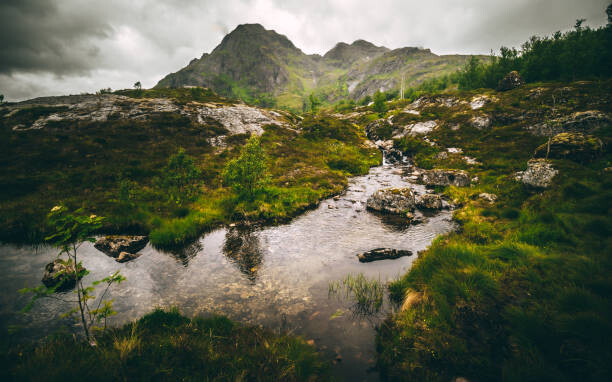 Plakat View on lake and mountains near