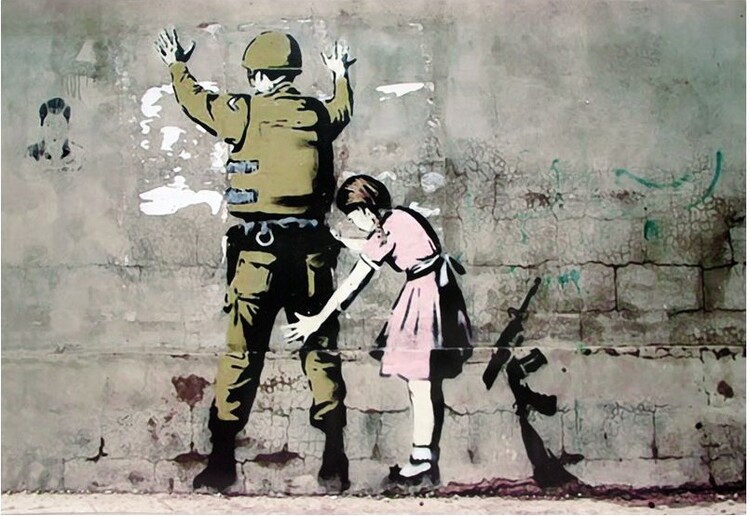 Plakát Banksy street art - Graffiti Soldier and girl