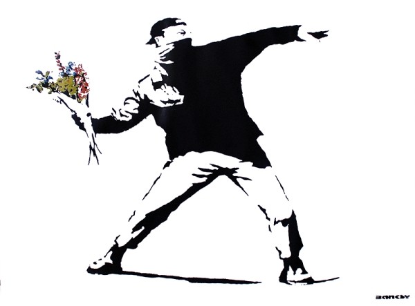 Plakát Banksy street art - graffiti throwing flowers