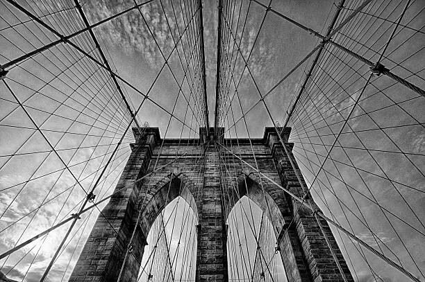 Plakát Brooklyn Bridge perspective - Black and White
