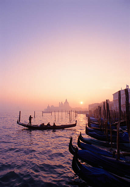 Plakát Italy, Venice  gondolas at sunset