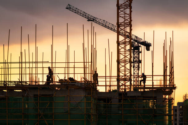 Plakát Silhouette of engineer and construction team
