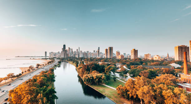Plakát chicago skyline from the park