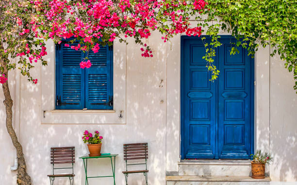 Plakát colorful flower decorating front of house