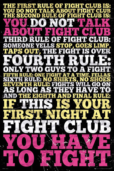 Fight club - KLUB RVÁČŮ - 8 rules - Plakát, Obraz na zeď | 3+1 ZDARMA |  