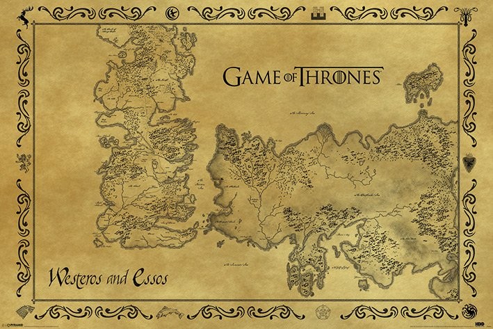Plakát Hra o Trůny (Game of Thrones) - mapa starý styl