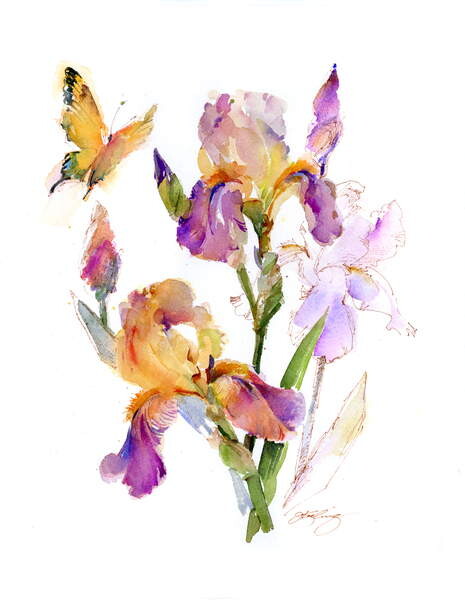 Plakát Iris with yellow butterfly, 2016,